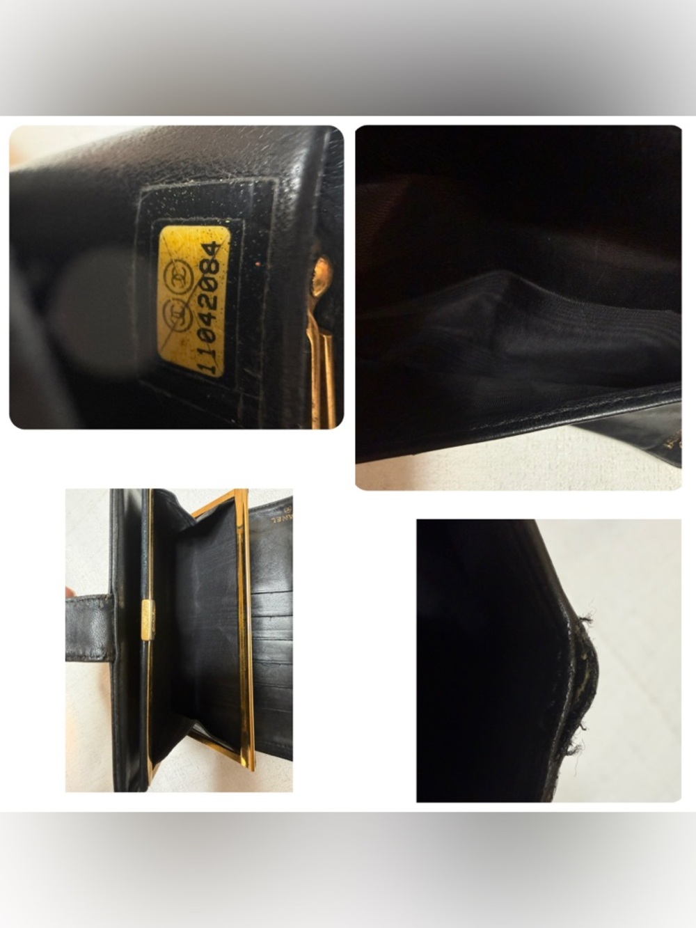 Chanel Vintage Black Caviar Leather CC Logo Long Wallet Clutch Gold tone - Picture 6 of 15